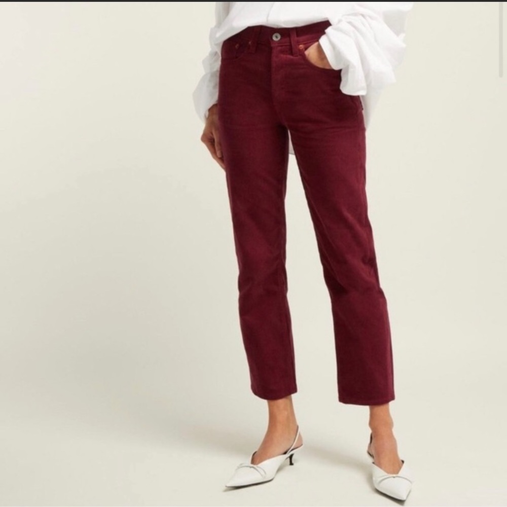 RE/DONE Corduroy Burgundy High Rise Stovepipe